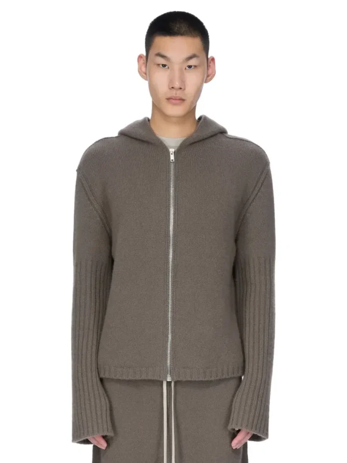 RICK OWENS BLUZA Z KAPTUREM NA ZAMEK FW25 CONCORDIANS PRECOLLECTION Z KASZMIROWEGO DZIANINY DUST LAS PALMAS. RU02E1666KLWS-34