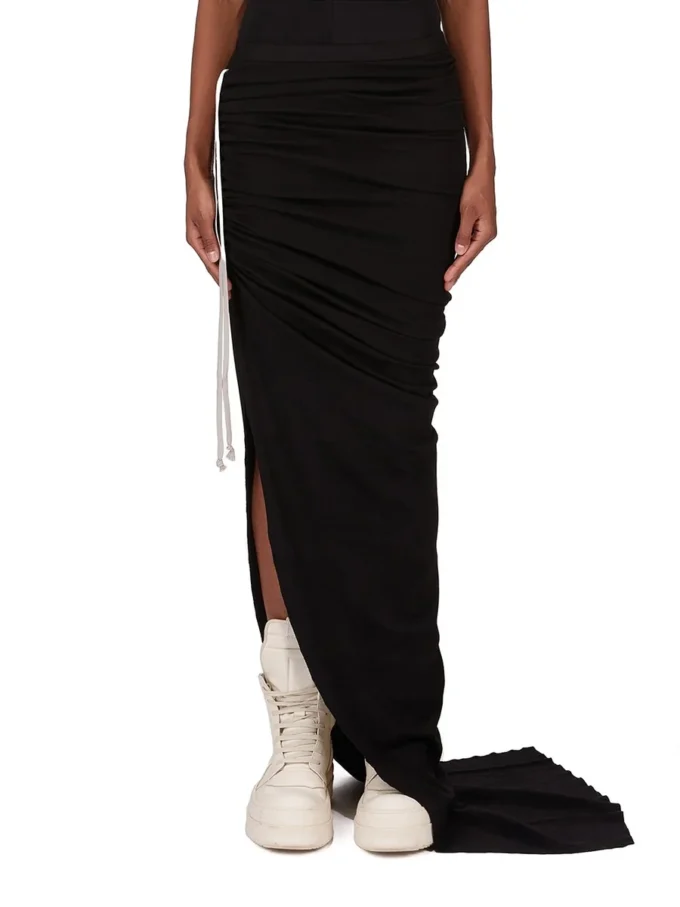 RICK OWENS FW25 CONCORDIANS EDFU SPÓDNICA W CZARNYM PODWÓJNIE SZCZOTKOWANYM KOSZULCE DS02E7337JDB-09