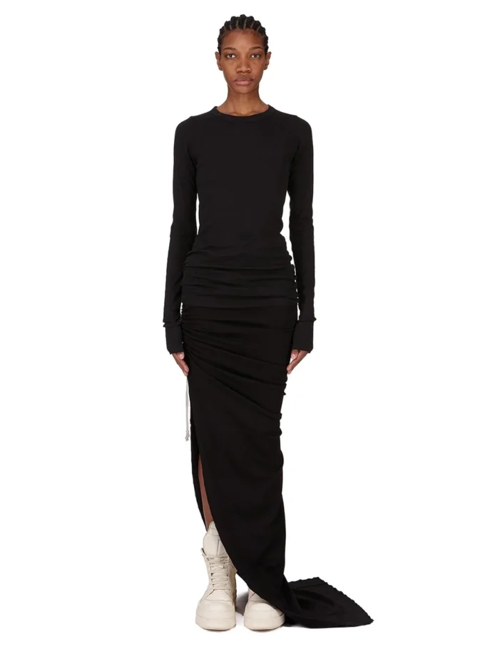 RICK OWENS FW25 CONCORDIANS EDFU SPÓDNICA W CZARNYM PODWÓJNIE SZCZOTKOWANYM KOSZULCE DS02E7337JDB-09