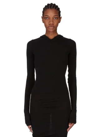 RICK OWENS FW25 CONCORDIANS KRÓTKA BLUZA Z KAPTUREM I ŚCIĄGACZEM W CZARNYM KOSZULCE RAININO RIB. RP02E4210RJR-09