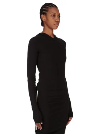 RICK OWENS FW25 CONCORDIANS KRÓTKA BLUZA Z KAPTUREM I ŚCIĄGACZEM W CZARNYM KOSZULCE RAININO RIB. RP02E4210RJR-09