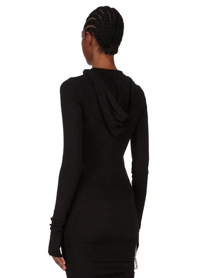 RICK OWENS FW25 CONCORDIANS KRÓTKA BLUZA Z KAPTUREM I ŚCIĄGACZEM W CZARNYM KOSZULCE RAININO RIB. RP02E4210RJR-09