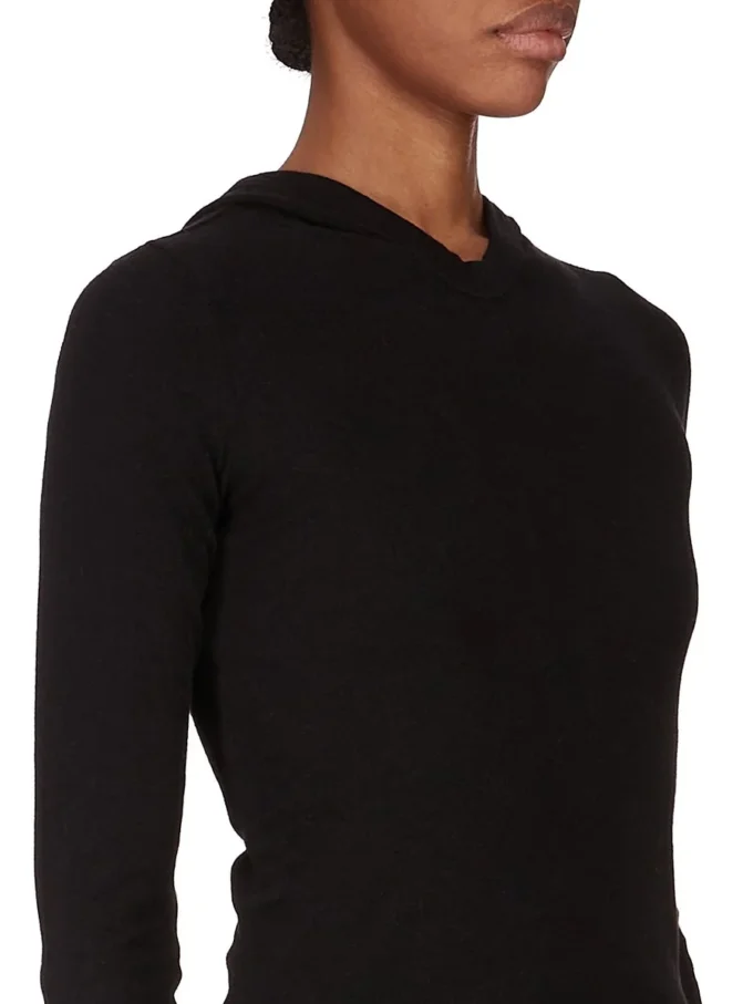RICK OWENS FW25 CONCORDIANS KRÓTKA BLUZA Z KAPTUREM I ŚCIĄGACZEM W CZARNYM KOSZULCE RAININO RIB. RP02E4210RJR-09