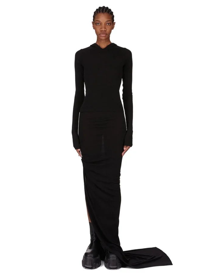 RICK OWENS FW25 CONCORDIANS KRÓTKA BLUZA Z KAPTUREM I ŚCIĄGACZEM W CZARNYM KOSZULCE RAININO RIB. RP02E4210RJR-09