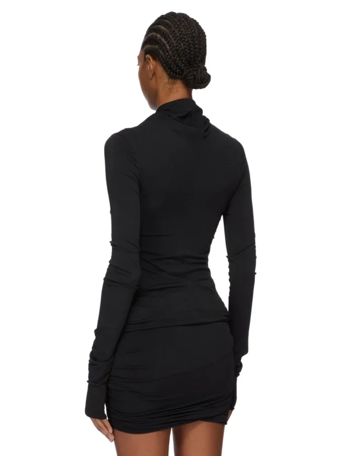 RICK OWENS JESIEŃ 2025 CONCORDIANS KAIRO TOP Z DŁUGIM RĘKAWEM Z CZARNEJ WISKOZY I KREPY LI02E3212CVI-09