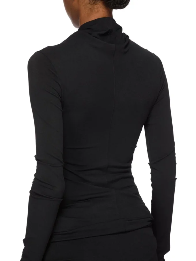 RICK OWENS JESIEŃ 2025 CONCORDIANS KAIRO TOP Z DŁUGIM RĘKAWEM Z CZARNEJ WISKOZY I KREPY LI02E3212CVI-09