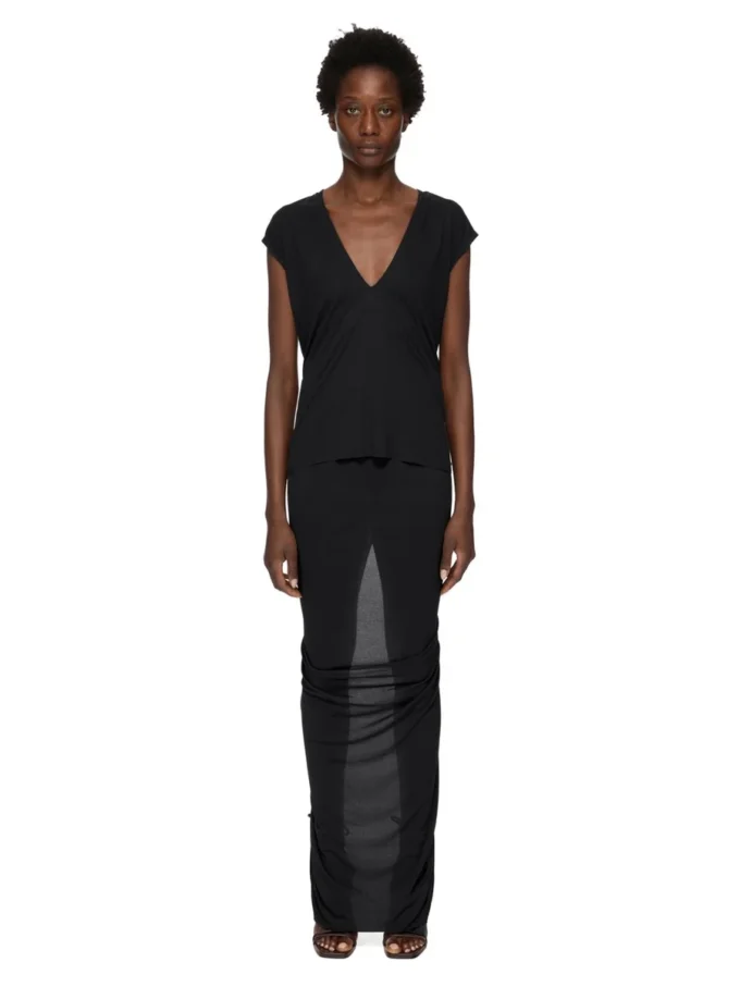 RICK OWENS LILIES FW25 CONCORDIANS EVA SPÓDNICA Z CZARNEJ WISKOZY Z KREPY JERSEY LI02E3316CVI-09