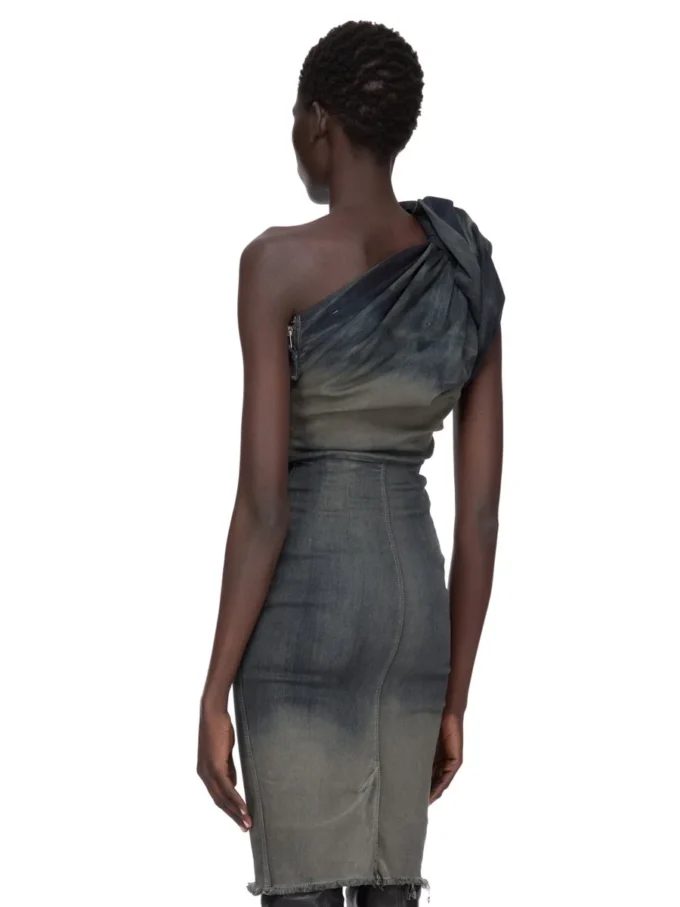 SUKIENKA RICK OWENS CONCORDIANS TWIST FW25 Z DENIMU ZE STRETCHU DRKDUST DEGRADE SLUB. RP02E4521SDKDEG-78D