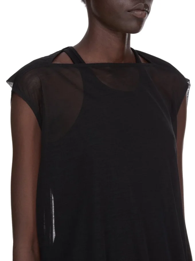 Suknia RICK OWENS CONCORDIANS NOUVEAU FW25 z czarnego, prześwitującego wełnianego dżerseju. RP02E4574JWR-09
